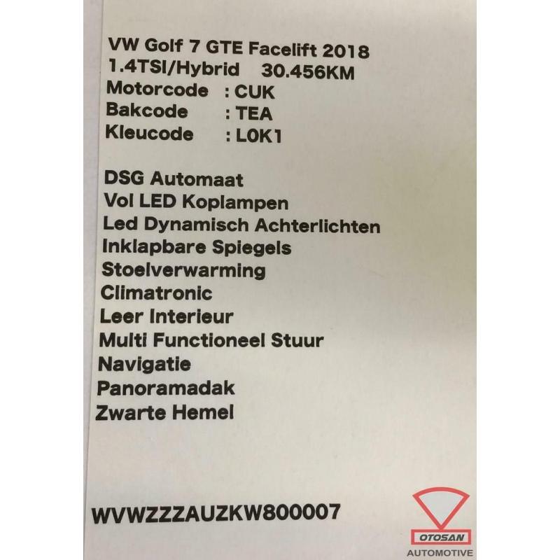 VW Golf 7 GTE Facelift Ruit Raam Deur Portier Rechts Achter