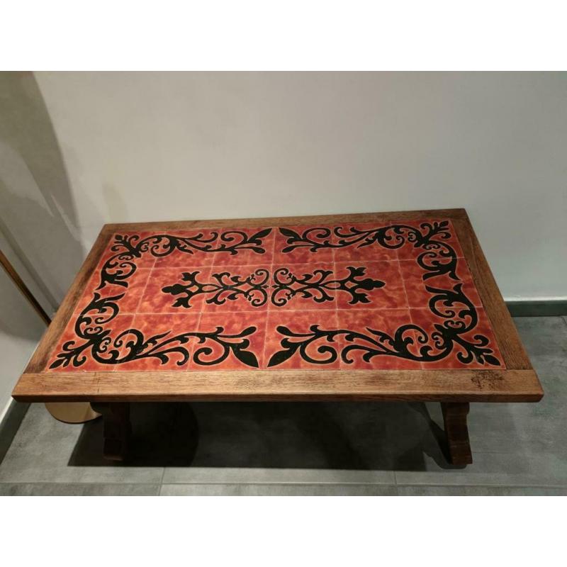 Magnifique table basse avec mosaïque et fer forgé