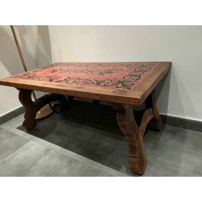 Magnifique table basse avec mosaïque et fer forgé